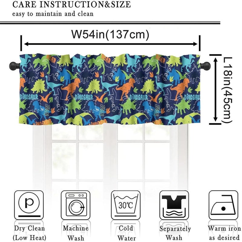 YSWOW Boys Dinosaur Valance Curtain for Kids Girls Nursery Playroom Room Decor Colorful Dino Art Printed Window Drapes W54xL18in Fabric 1 Panel - Image 3